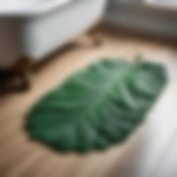 Green bathroom floor mat with leaf pattern