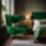 Green Velvet Chair in Elegant Bedroom Setting