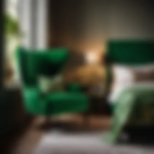 Green Velvet Chair in Elegant Bedroom Setting