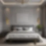 Elegant grey master bedroom with soft lighting