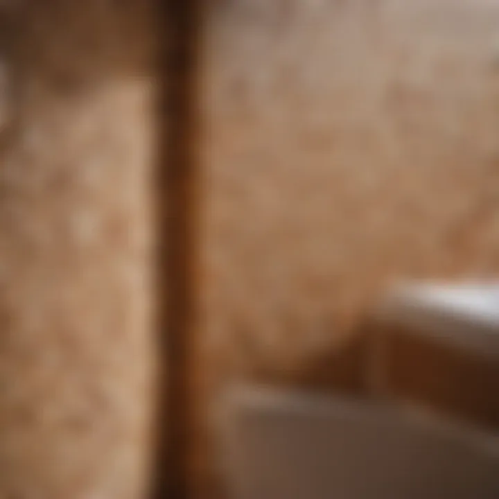 Detailed view of grout drying process in bathroom corner