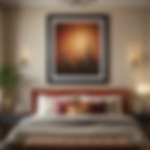 Elegant wall decor in guest bedroom featuring framed art and warm colors