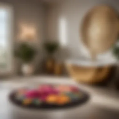 Half round bath rug showcasing intricate floral design