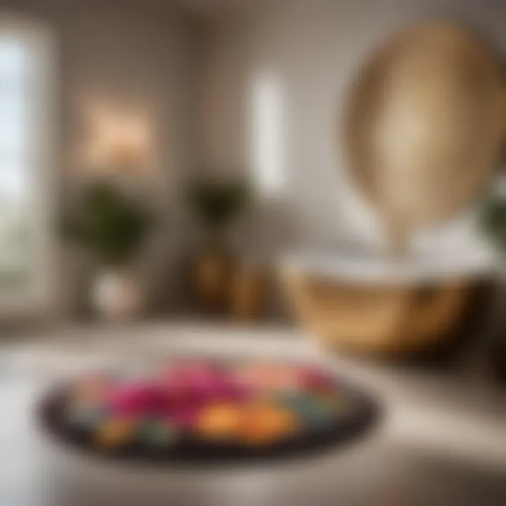 Half round bath rug showcasing intricate floral design