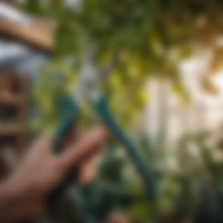 Hand holding ergonomic pruning shears