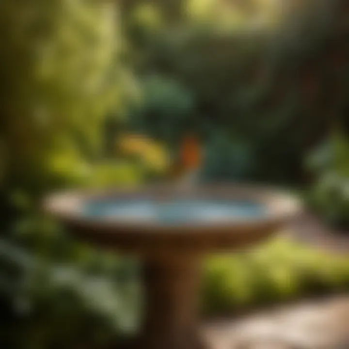 Natural Harmony with a Tile Bird Bath A tile bird bath blending harmoniously with garden foliage
