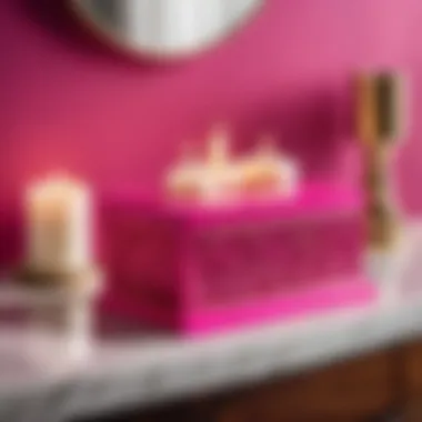 Glamorous hot pink tissue box cover next to scented candles