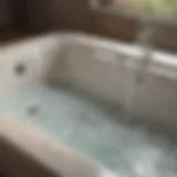 Close-up view of jacuzzi bathtub jets showing accumulated debris