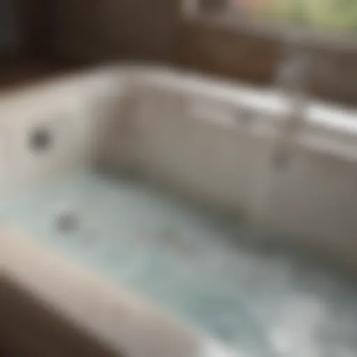 Close-up view of jacuzzi bathtub jets showing accumulated debris