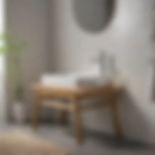 Elegant bamboo bath stool in modern bathroom