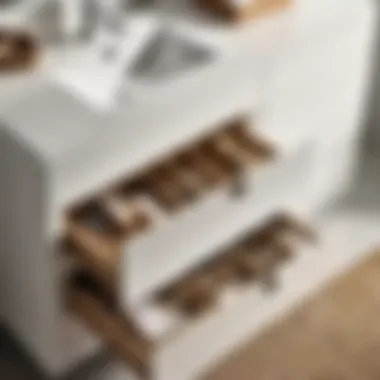 Close-up of storage compartments in IKEA 54-inch vanity