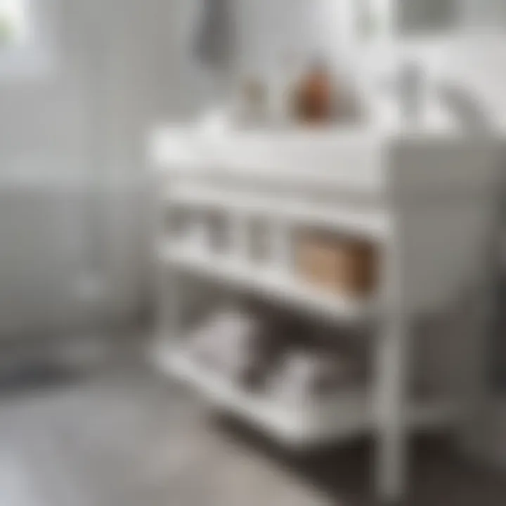 Minimalist white plastic bath stool with storage shelf