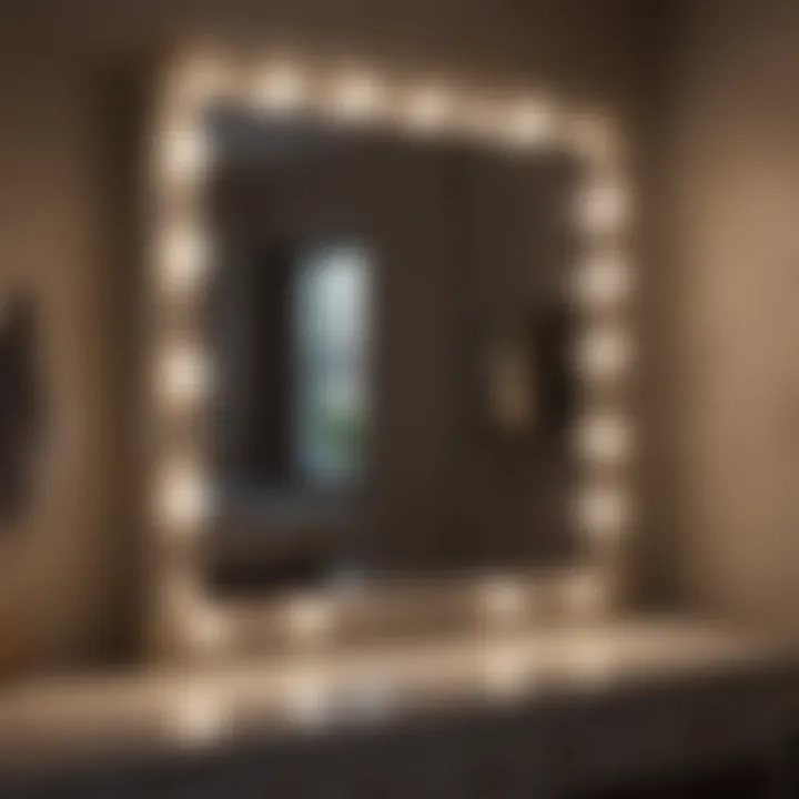Close-up of illuminated mirror for grooming in bedroom