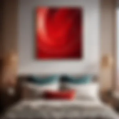 Abstract red art in bedroom
