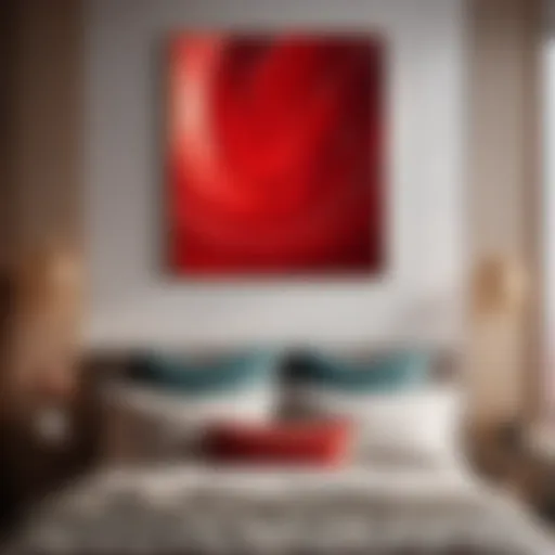Abstract red art in bedroom
