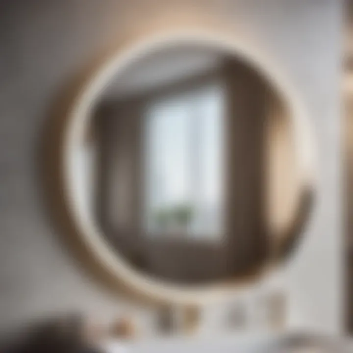 Close-up view of unique design features in magnifying bathroom mirror