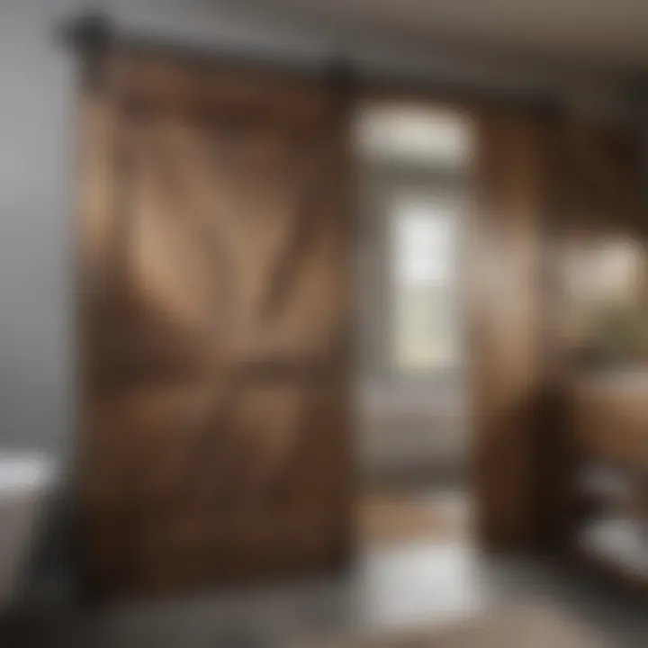 Rustic barn door enhancing the charm of a luxury bathroom