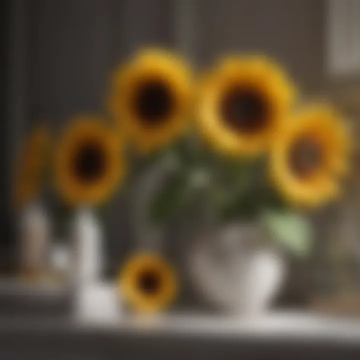 Cohesive Sunflower Decor Arrangement Cohesive sunflower decor arrangement on bathroom shelves
