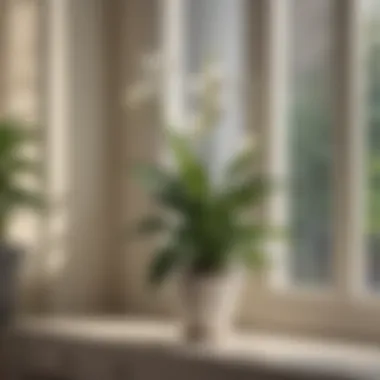 A serene peace lily in bloom, placed beside a window.