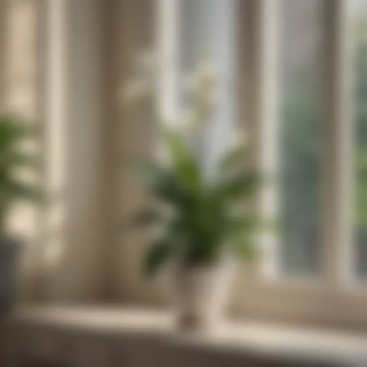 A serene peace lily in bloom, placed beside a window.