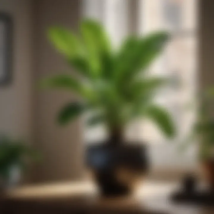 A charming ZZ plant with glossy leaves positioned on a table.