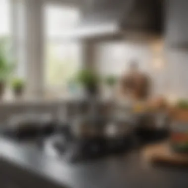 A well-organized kitchen featuring induction cookware in use.