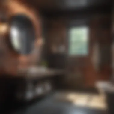 Rustic industrial bathroom featuring exposed brick and metal accents