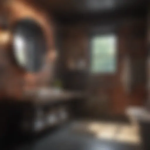 Rustic industrial bathroom featuring exposed brick and metal accents