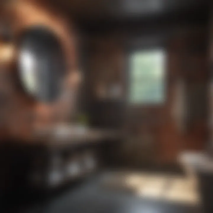 Rustic industrial bathroom featuring exposed brick and metal accents