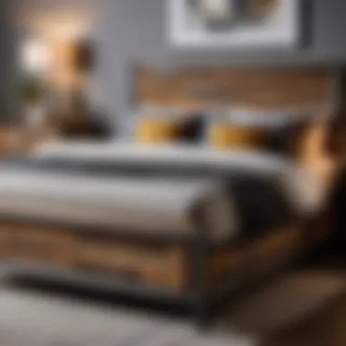 Urban Chic Bed Frame with Reclaimed Wood Touches Industrial-inspired bed frame with reclaimed wood accents