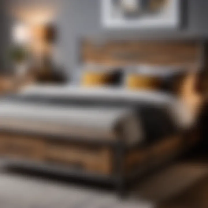 Urban Chic Bed Frame with Reclaimed Wood Touches Industrial-inspired bed frame with reclaimed wood accents