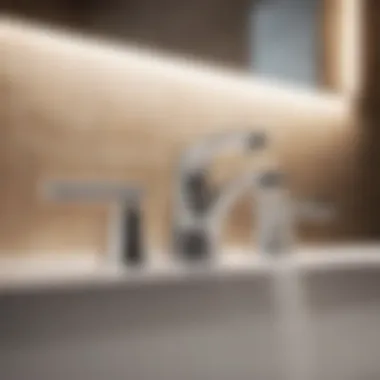 Close-up of innovative bath faucet with integrated shower diverter