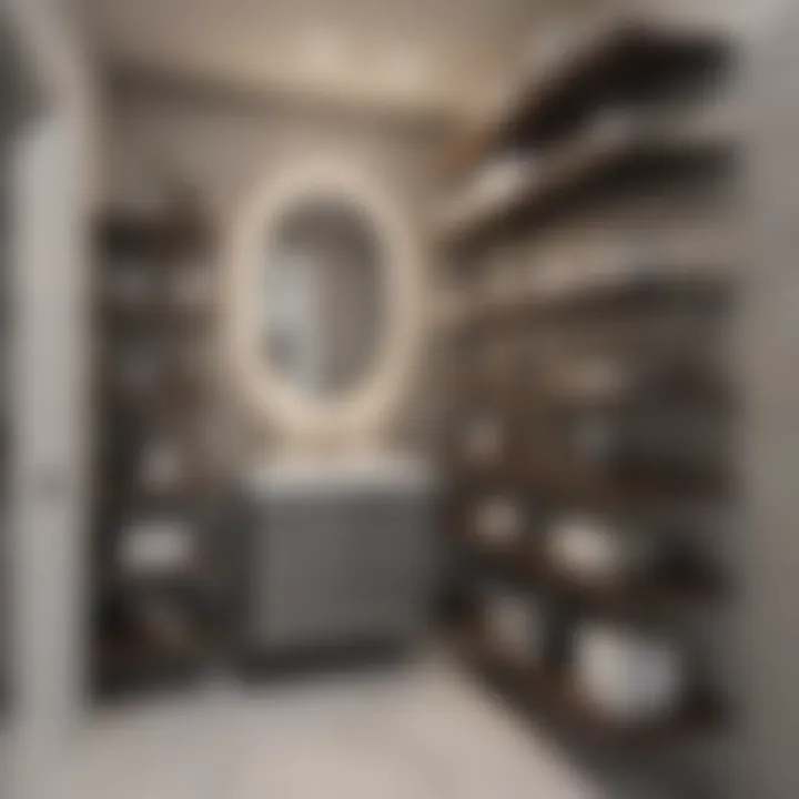 Modern Open Shelving Design Stylish open shelving unit in a modern bathroom closet