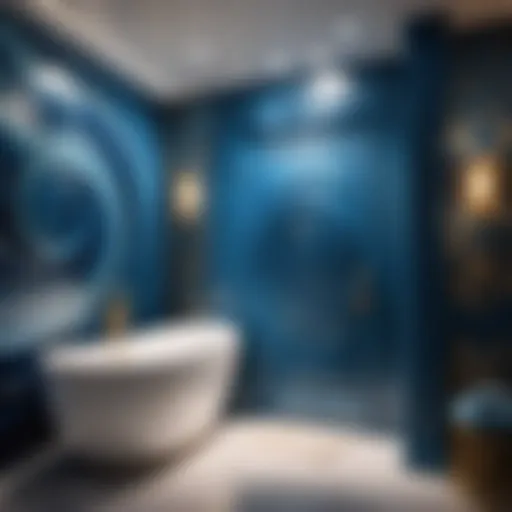 Elegant Blue Swirl Bathroom Door Paint Design