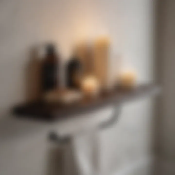 Floating shelves adorned with stylish toiletries and candles