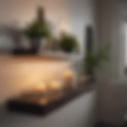 Modern floating shelves with decorative plants and candles.