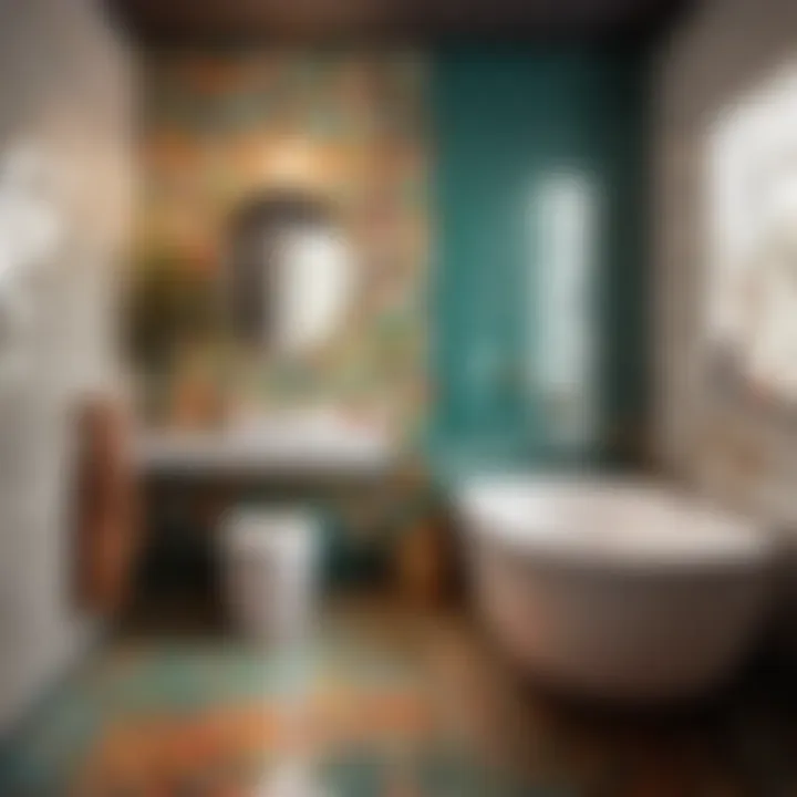 Contemporary subway tiles with a pop of color in a stylish bathroom