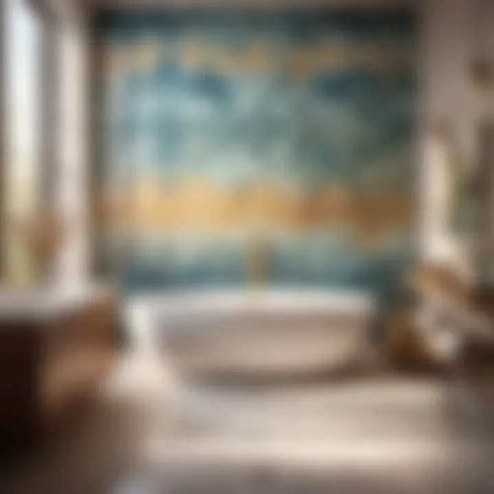 Artistic watercolor-inspired tiles creating a serene ambiance in a bathroom