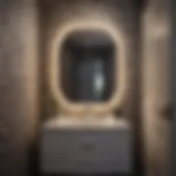 Chic geometric wallpaper in a small bathroom