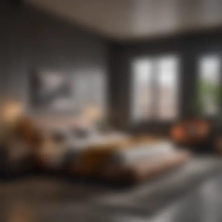 Industrial Meets Cozy in Modern Bedroom Modern bedroom showcasing a sophisticated blend of industrial and cozy elements