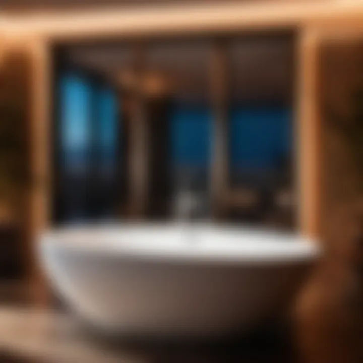 Modern freestanding bathtub with ambient lighting