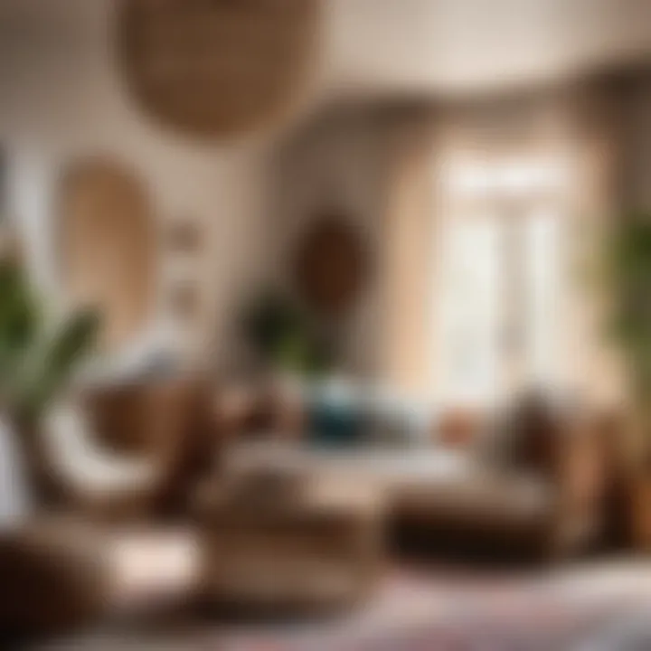 Bohemian style sitting area with textured fabrics