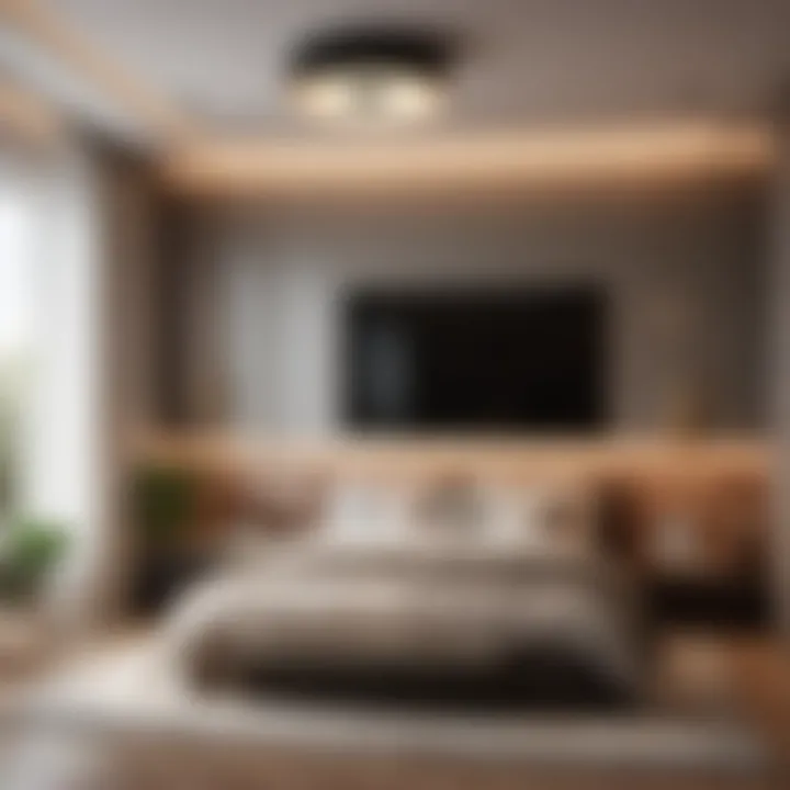 Minimalist bedroom decor with overhead television