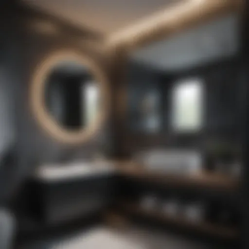 Modern mobile home bathroom with sleek black fixtures