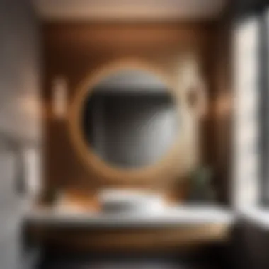 Minimalist textured wallpaper in small bathroom