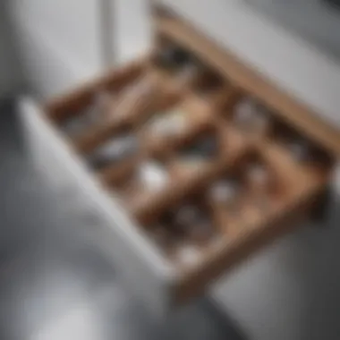 Organized Drawer with Hair Care Compartments Creative compartmentalization in a bathroom drawer for hair care tools