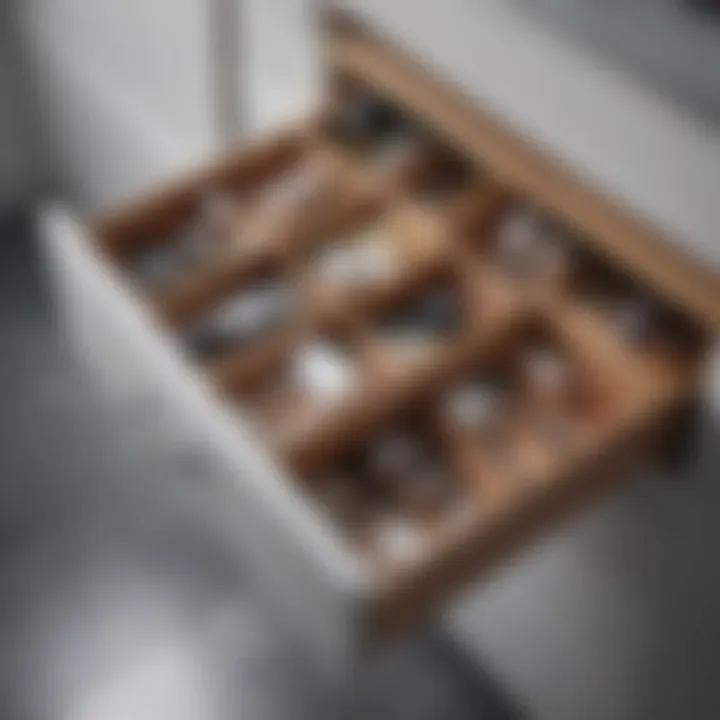 Organized Drawer with Hair Care Compartments Creative compartmentalization in a bathroom drawer for hair care tools