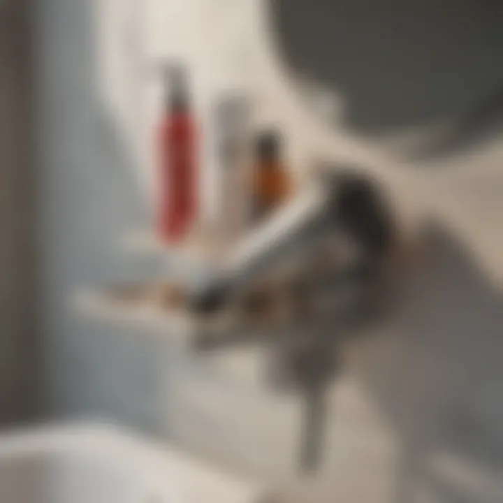 Minimalistic Shelf for Hair Dryer and Accessories Minimalistic bathroom shelf displaying hair dryer and accessories