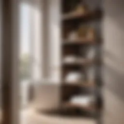 Innovative towel storage solution utilizing corner shelving