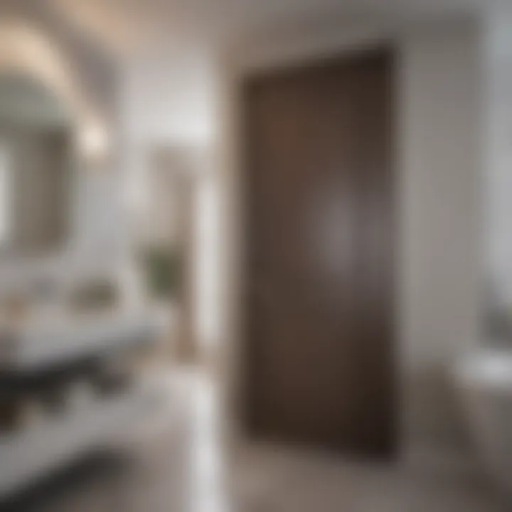 Luxurious bathroom featuring a sleek pocket door
